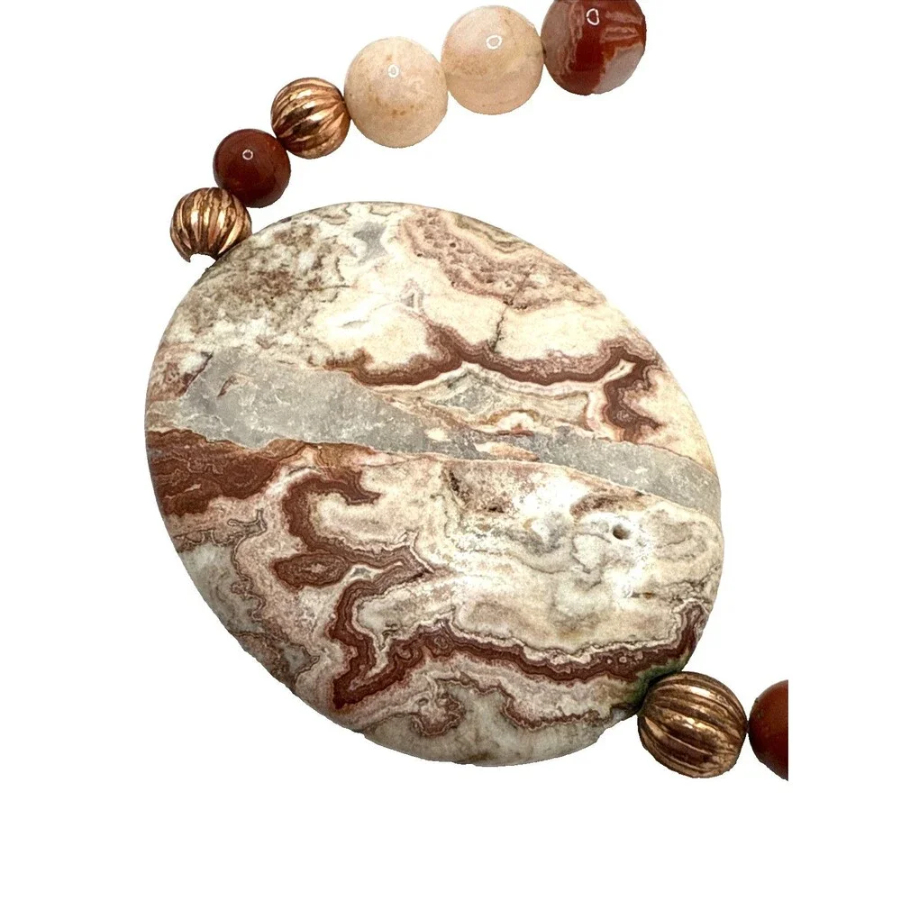 Artisan Pink Rosetta Jasper Necklace Beaded Moss Agate Stone Pendant Boho 23